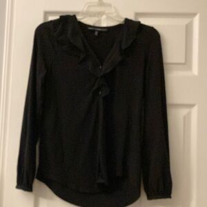 White House Black Market Black Ruffled Long Sleeve Blouse